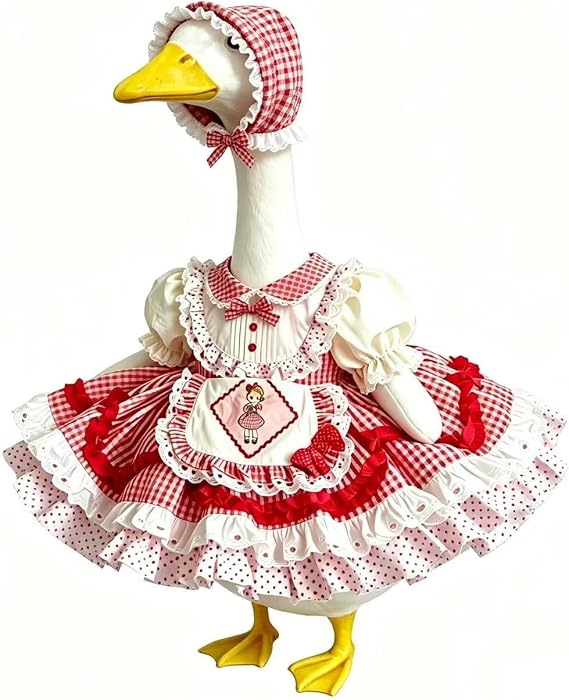Porch Goose Outfit for 23 Inch Lawn Goose Statue, Holiday Costume Set with Hat & Dress, Halloween Farmhouse Themed Yard Patio Decor, Goose Statue NOT Included