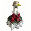 Festive Holiday Porch Goose Outfit for 23‑Inch Lawn Goose Statue, Straw Hat with Red Bow Tiered Ruffle Skirt, Xmas Holly Snowflake Yard Display Costume, Goose Statue NOT Included