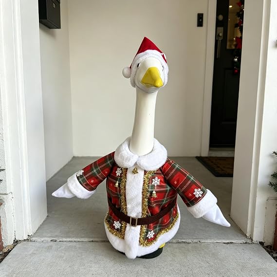 SkeleGoose Christmas Porch Goose Outfit 23 Inch Costume The Santa Clause Tree Dress House Holiday Themed Decor Onesie【Not Include Goose Statue】