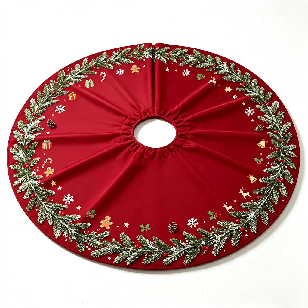 Add warm festive vibes to your holiday home with our red printed Christmas Tree Skirt.