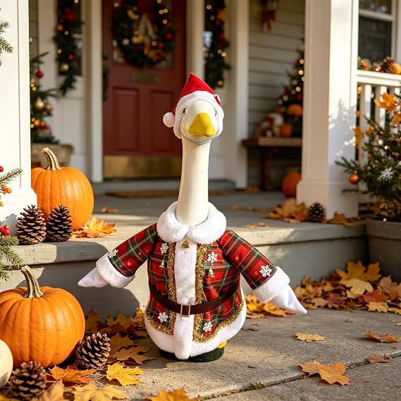 SkeleGoose Christmas Porch Goose Outfit 23 Inch Costume The Santa Clause Tree Dress House Holiday Themed Decor Onesie【Not Include Goose Statue】