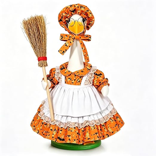 Porch Goose Outfit for 23 Inch Lawn Goose Statue, Holiday Costume Set with Hat & Dress, Halloween Farmhouse Themed Yard Patio Decor, Goose Statue NOT Included