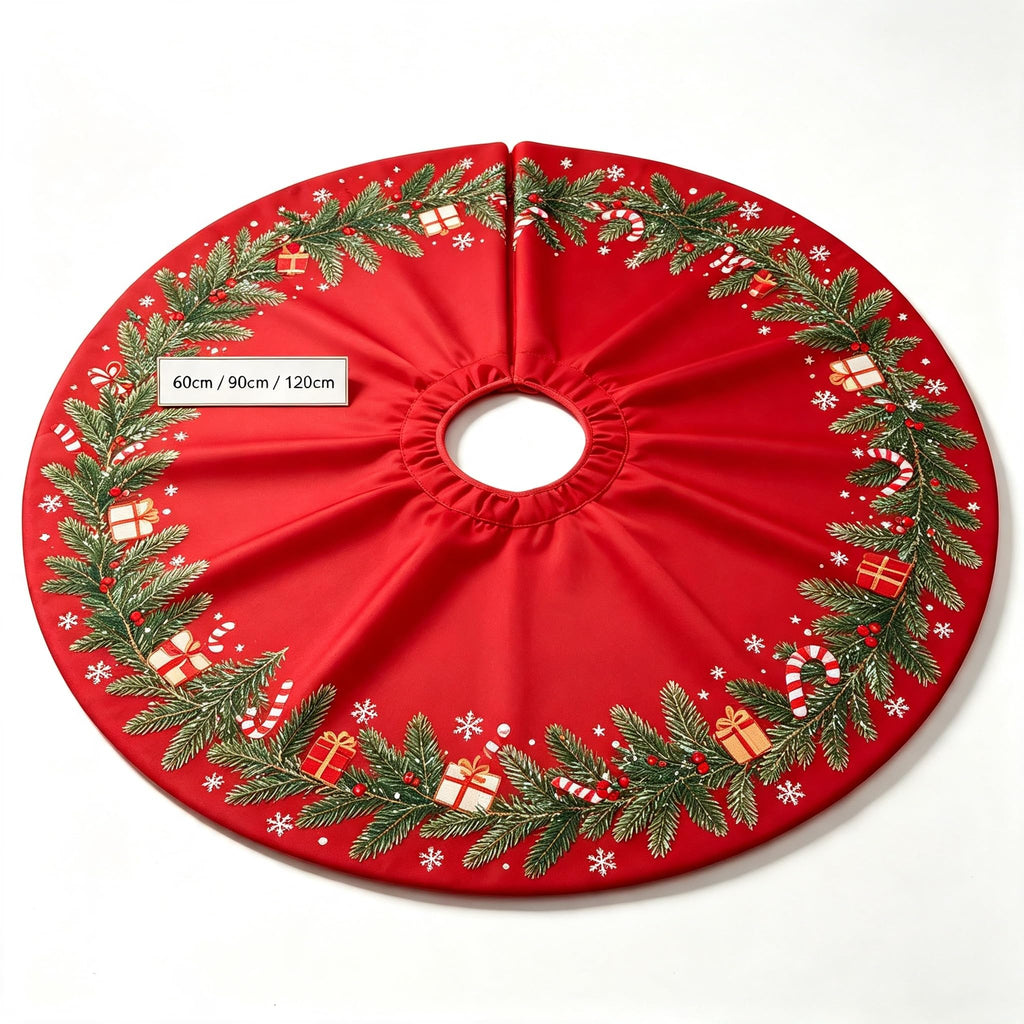Add warm festive vibes to your holiday home with our red printed Christmas Tree Skirt.