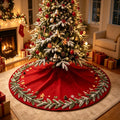Add warm festive vibes to your holiday home with our red printed Christmas Tree Skirt.