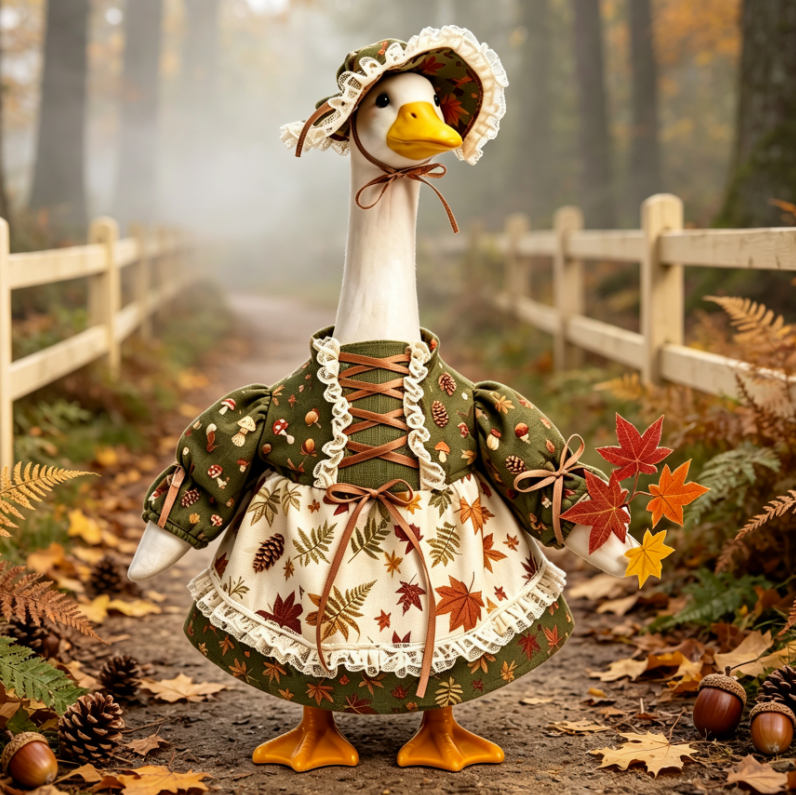 Fall Thanksgiving Goose Outfit for 23 Inch Lawn Goose Statue, Autumn Harvest Dress with Bonnet Hat & Maple Leaf Decor, Farmhouse Porch Goose Costume, Goose Statue NOT Included