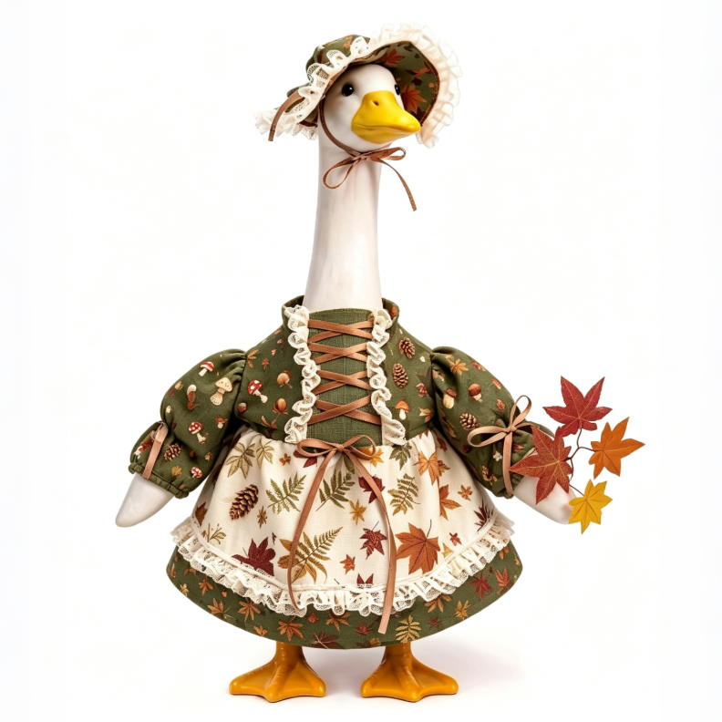 Fall Thanksgiving Goose Outfit for 23 Inch Lawn Goose Statue, Autumn Harvest Dress with Bonnet Hat & Maple Leaf Decor, Farmhouse Porch Goose Costume, Goose Statue NOT Included