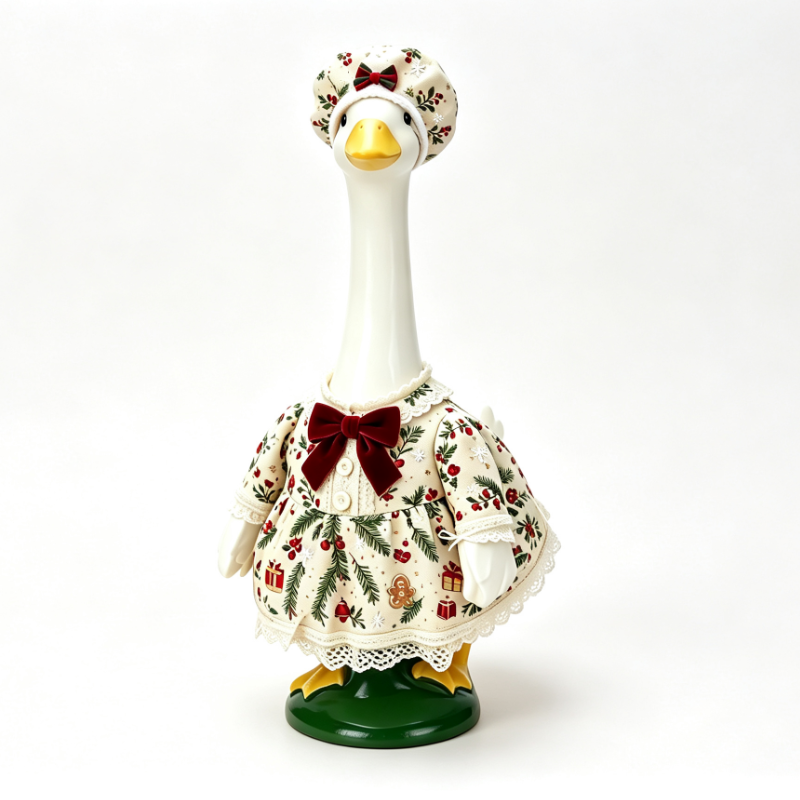 Christmas Holiday Porch Goose Outfit, Vintage Holly Gingerbread Dress & Bonnet Set for 23‑Inch Lawn Goose Statue, Farmhouse Yard Decor, Goose Sold Separately