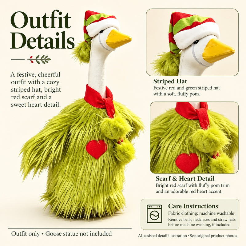 AI-assisted detail illustration: Whimsical Holiday Porch Goose Costume for 23-Inch Statue