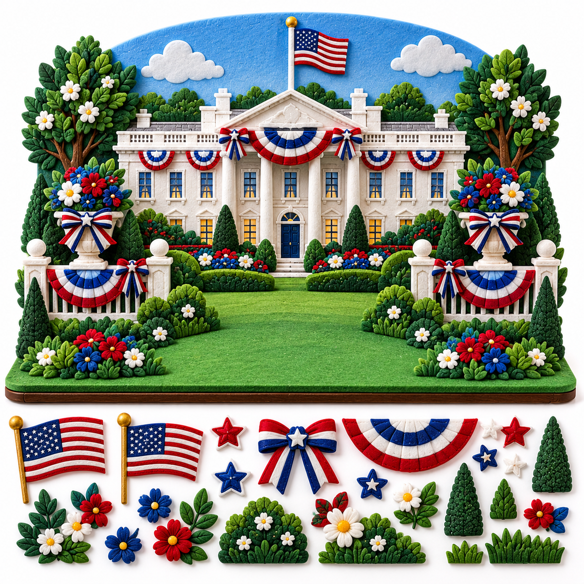 White House Garden Felt DIY Scene Kit for 7-Inch Goose — DIY design reference; goose inclusion depends on selected package.